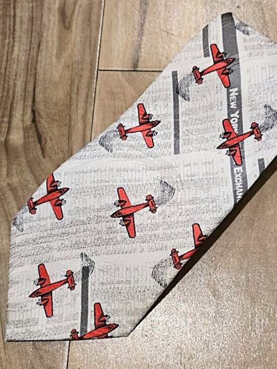 Columbus Dispatch Other - Nos Columbus Dispatch Silk Neck Tie Vintage 90s Red Airplane Stock Market Print